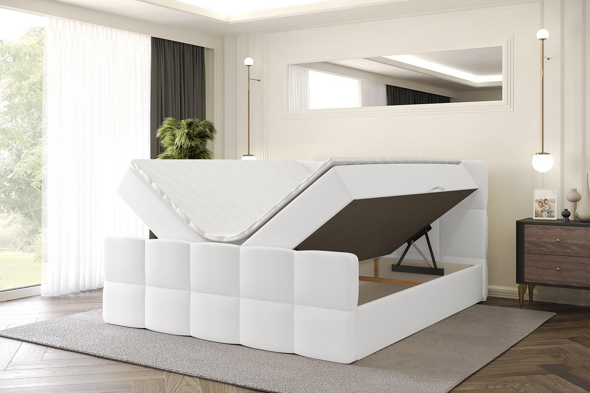 BOXBETT mit Matratze H4 und Lattenrost - LIRO-Z - 180x200 - Weiß Kunstleder - Weiß, Holzwerkstoff (180/200cm) - ALTDECOR