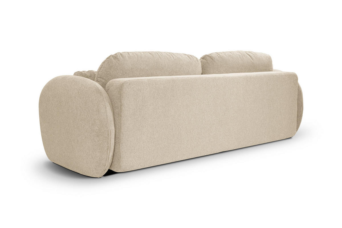BETTSOFA AMICO Creme Geflochtener Stoff mit Schlaffunktion - Creme, Holz (238/86.5/101cm) - MASSENO