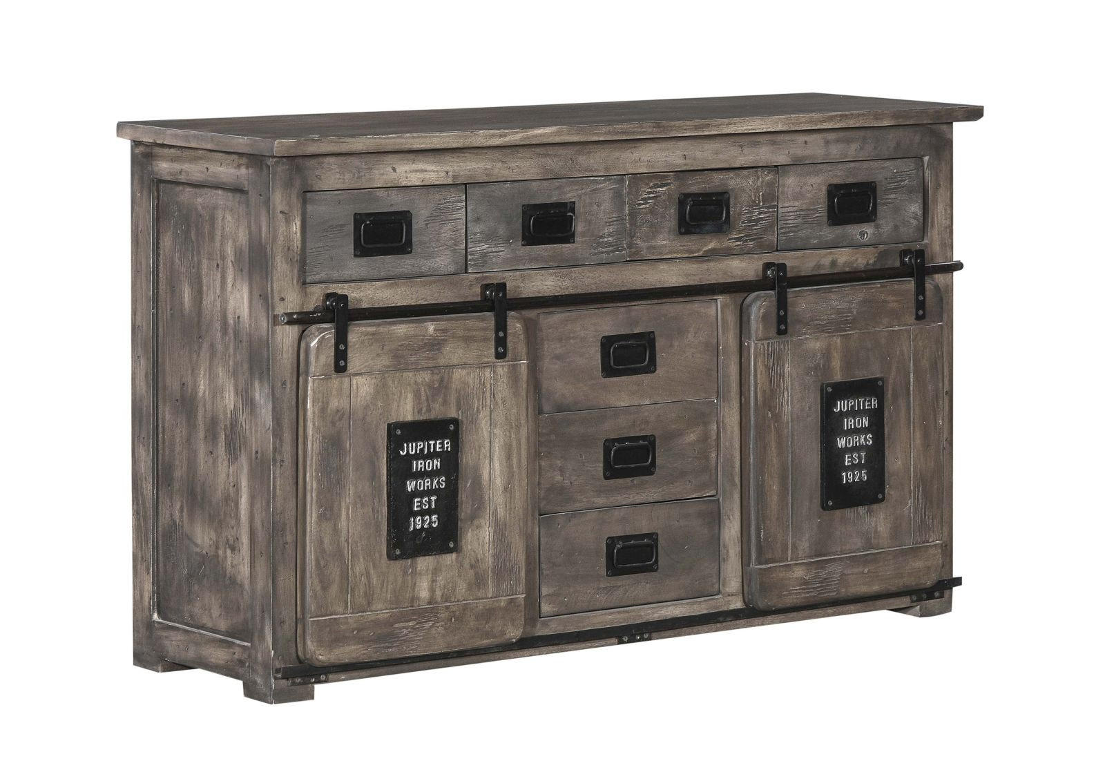 SIDEBOARD Mango 150x45x90 grau lackiert RAILWAY #219 - Grau, Holz (150/90/45cm) - Massivmoebel24