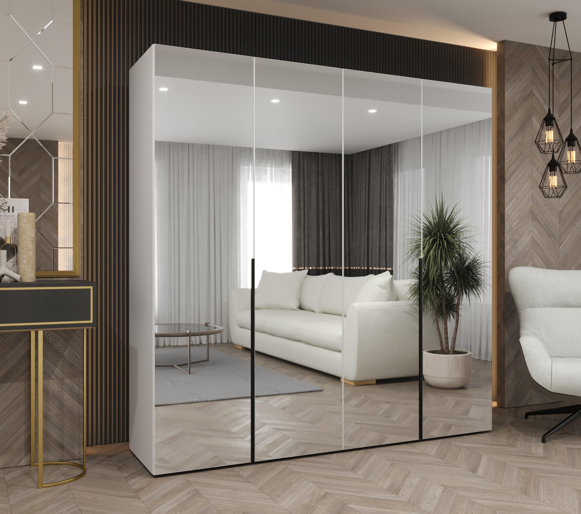 DREHTÜRENSCHRANK 202/200/52 4-türig - Schwarz/Weiß, Holz (200/202/52cm) - Abiks Möbel