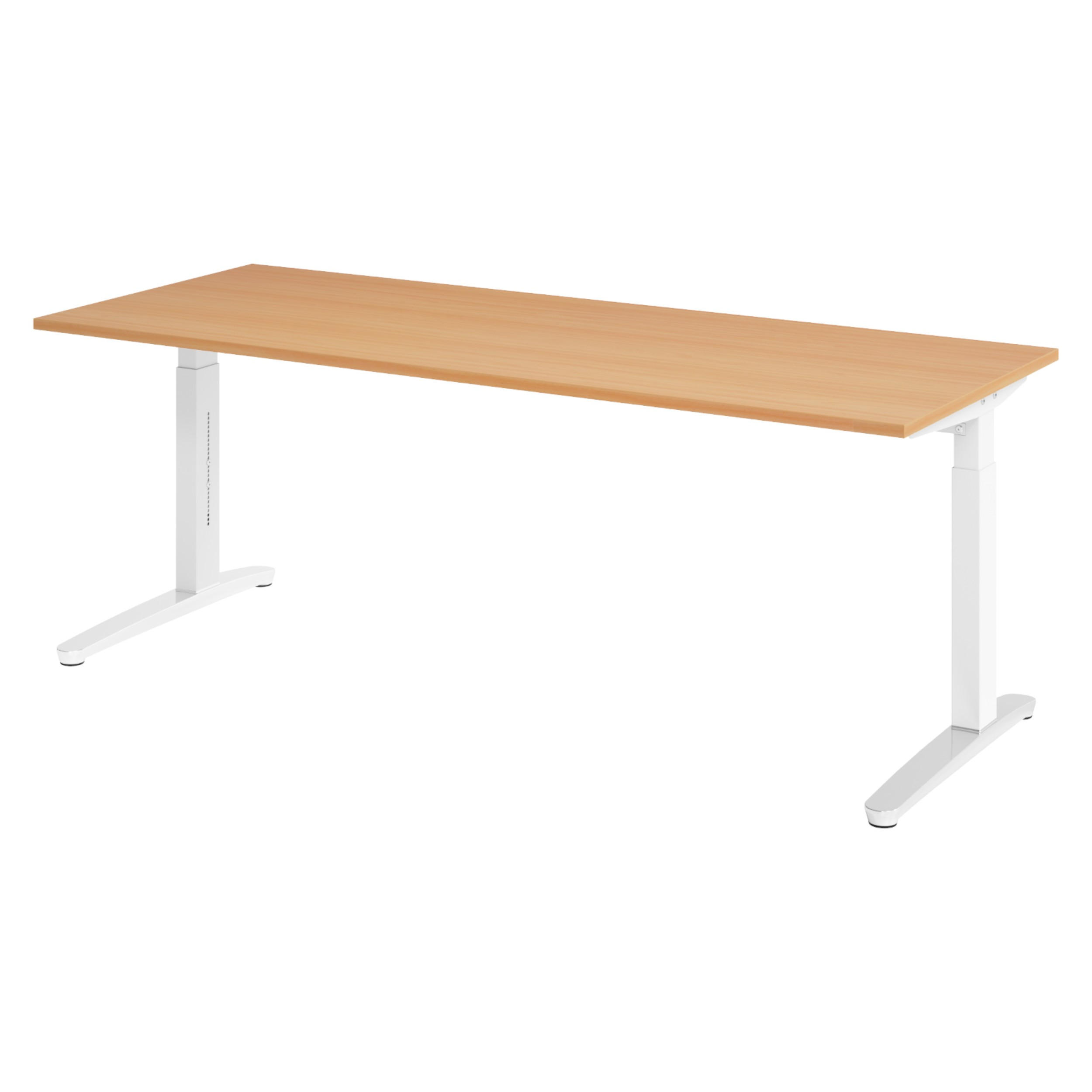 SCHREIBTISCH Serie-XB 80/200/74 cm in Buchefarben/Weiß/Alu poliert - Buchefarben/Silberfarben, Holzwerkstoff (80/200/74cm) - bümö