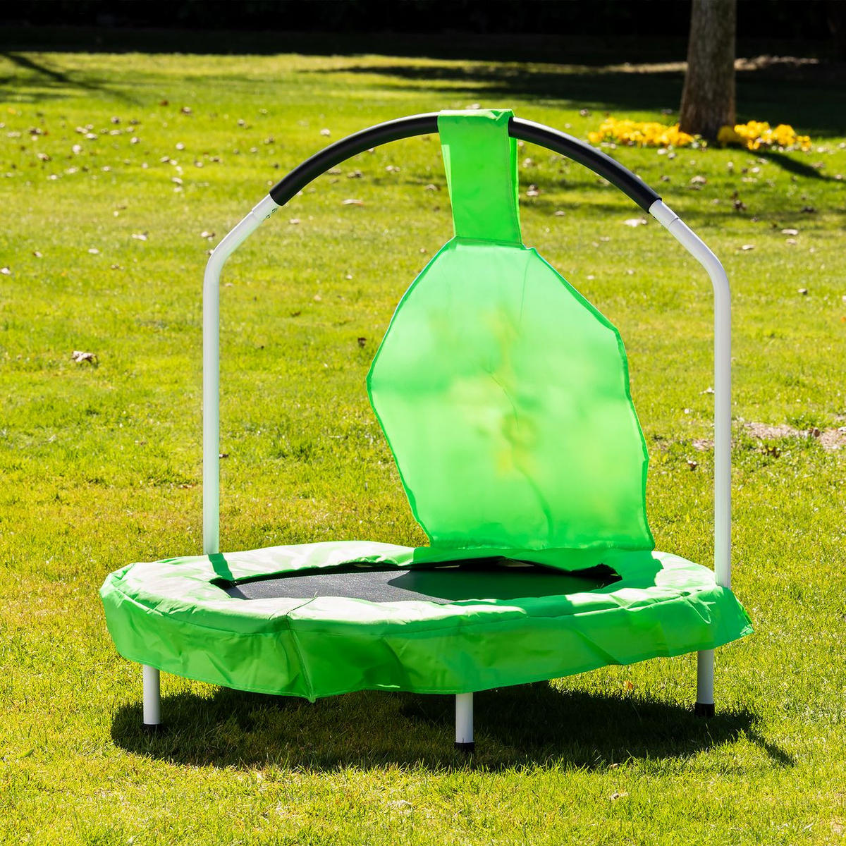 KINDERTRAMPOLIN Mini 91 cm grün Haltegriff, Federabdeckung, bis 120 kg - Grün, Metall (91/91cm) - Chipolino