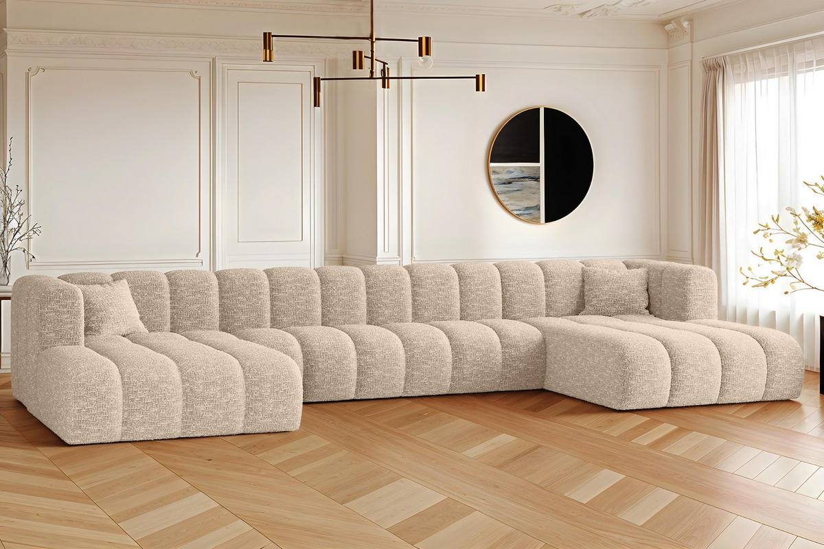 ECKSOFA U-form Grand U XL Stoff Haga Ecru - Ecru, Holz (179/408cm) - Kaiser Möbel