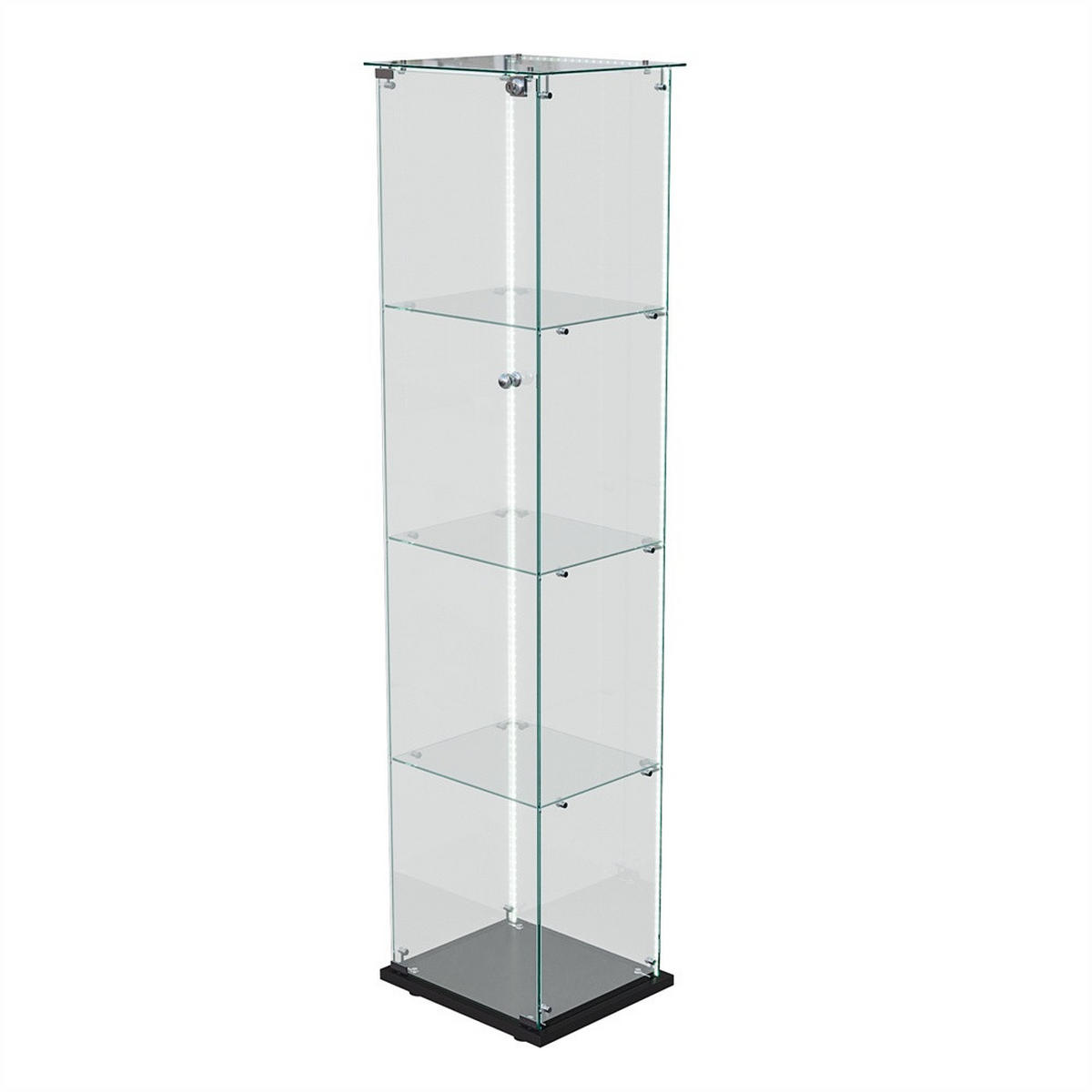 VITRINE - Glasvitrine mit 1 Tür und 4 Ebenen - integrierte LED-Streifen-Beleuchtung - Schwarz - Schwarz, Glas (39.8/163/35cm) - DELFA