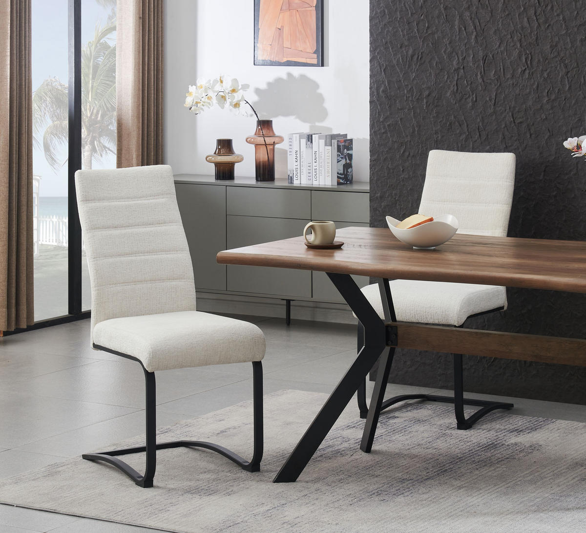 SCHWINGER-STUHL 2er Set Stockholm Stühle in Creme - gemütliches Design - B/H/T: 43x98x59 cm - Creme, Textil (59/98/43cm)