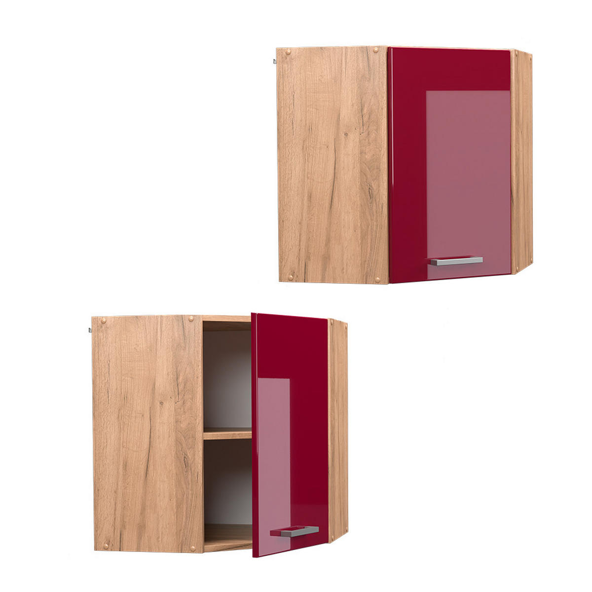 ECKHÄNGESCHRANK R-Line Rot Hochglanz 57 cm - Honigeiche/Eiche Wotan, Holzwerkstoff (57/60/34.1cm) - Vicco