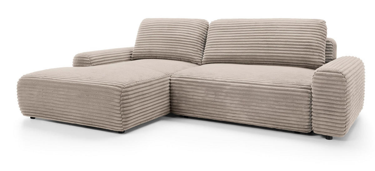 ECKSOFA 260 cm Cantara mit Cordstoff, Bettkasten, Links, Hellbraun - Hellbraun, Holz (264/162cm) - Emporius