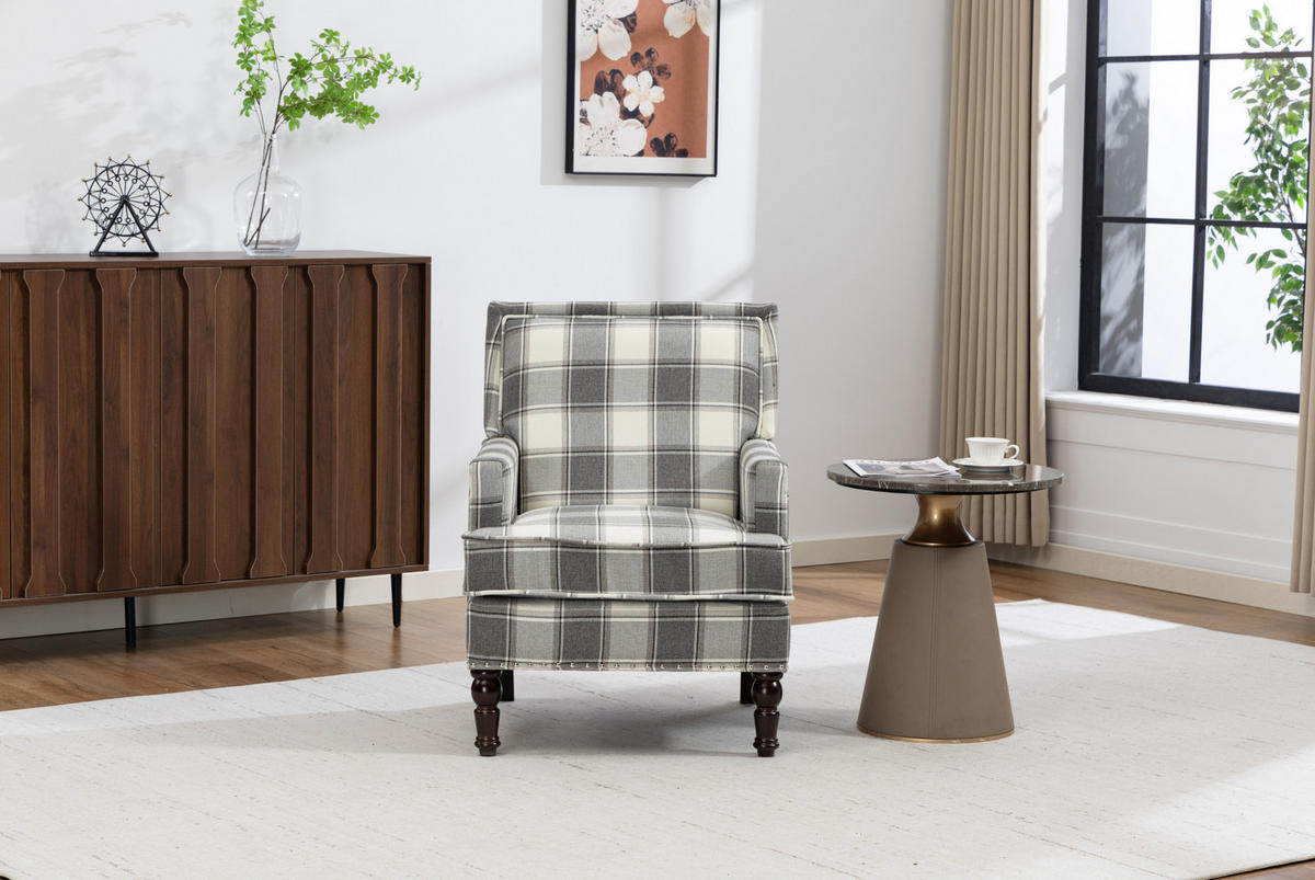 SESSEL 69/69/89 cm weiß-grau aus Baumwollleinen mit Streifenmuster - Weiß, Textil (69/89/69cm) - OKWISH