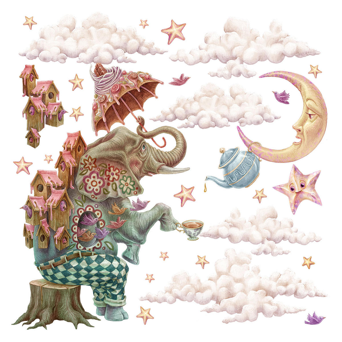 WANDAUFKLEBER 60x83cm - Pastellfarbene Tiere - Multicolor, Kunststoff (60/83/0.1cm) - Wallfluent