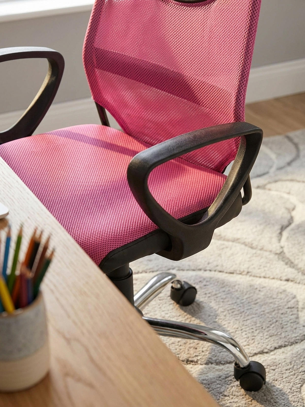 JUGENDDREHSTUHL Nylon Ergonomisch Höhenverstellbar DAVOS, Rosa 60x60x101 cm - Silberfarben/Schwarz, Textil/Metall (60/101/60cm) - KADIMA DESIGN
