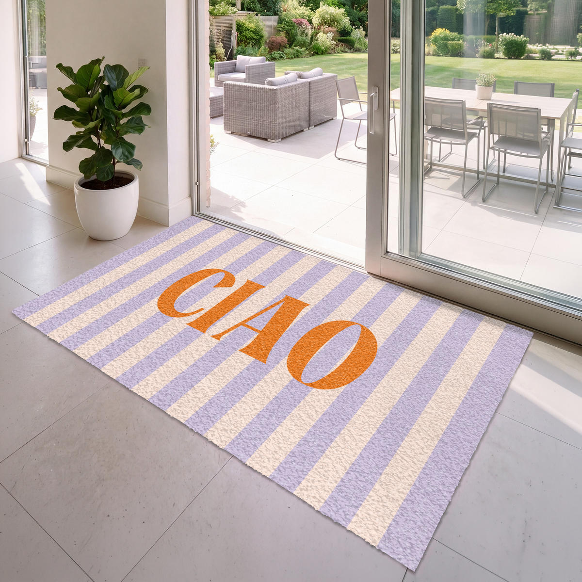 FUSSMATTE Ciao - Zitat - Pastell - Streifen Schmutzfangmatte 180x120 cm - Flieder, Kunststoff (180/120cm) - MuchoWow