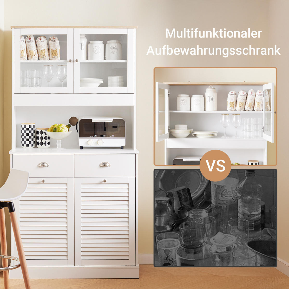 KÜCHENSCHRANK Weiß - Weiß, Glas/Holzwerkstoff (92/180/40cm) - SoBuy