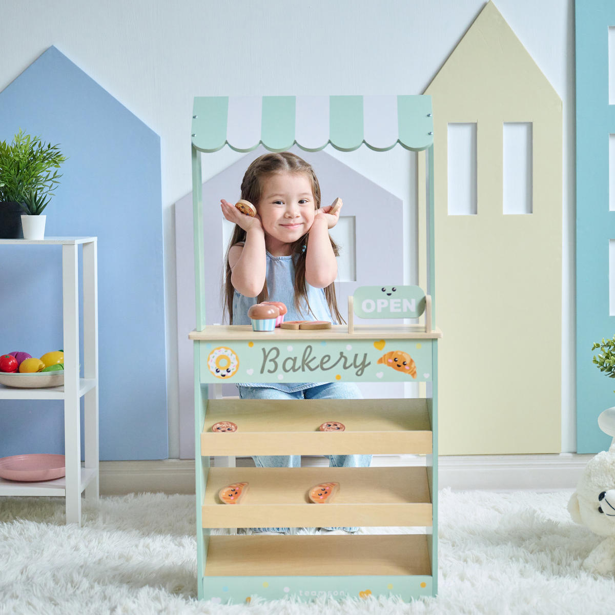 HOLZ-BÄCKEREISTAND mit 12 Gebäckstücken, Grün, 93cm - Grün, Holz (18/93/43cm) - Teamson Kids
