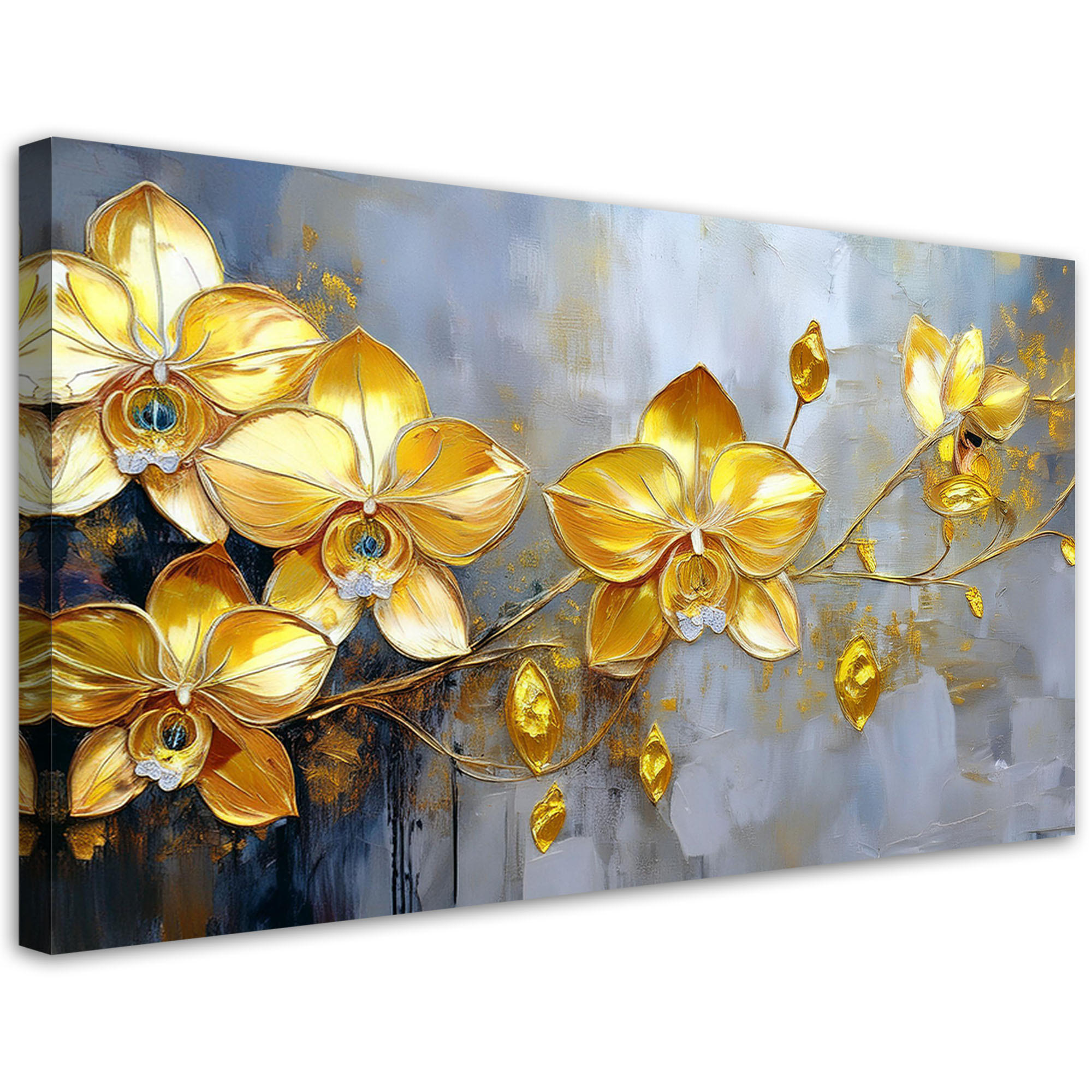 LEINWANDBILD Goldene Orchideen-Blumen-Glamour 120x60cm - Goldfarben, Textil (120/60cm) - Feeby