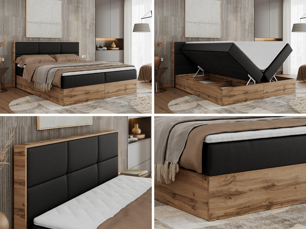 BOXBETT ALBERO 2 - 120/200 Schwarz Kunstleder - H3 - Schwarz, Holz/Textil (120/200cm) - MKS