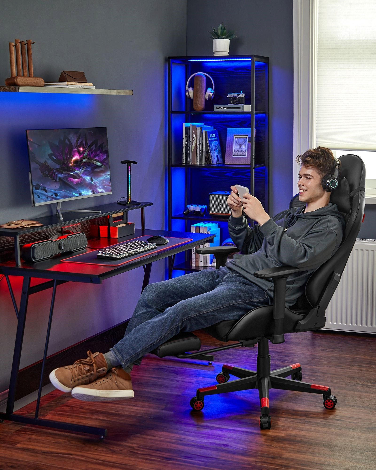 GAMING-STUHL GABORONE - Schwarz, Kunststoff (65/35/83cm) - Hansiro