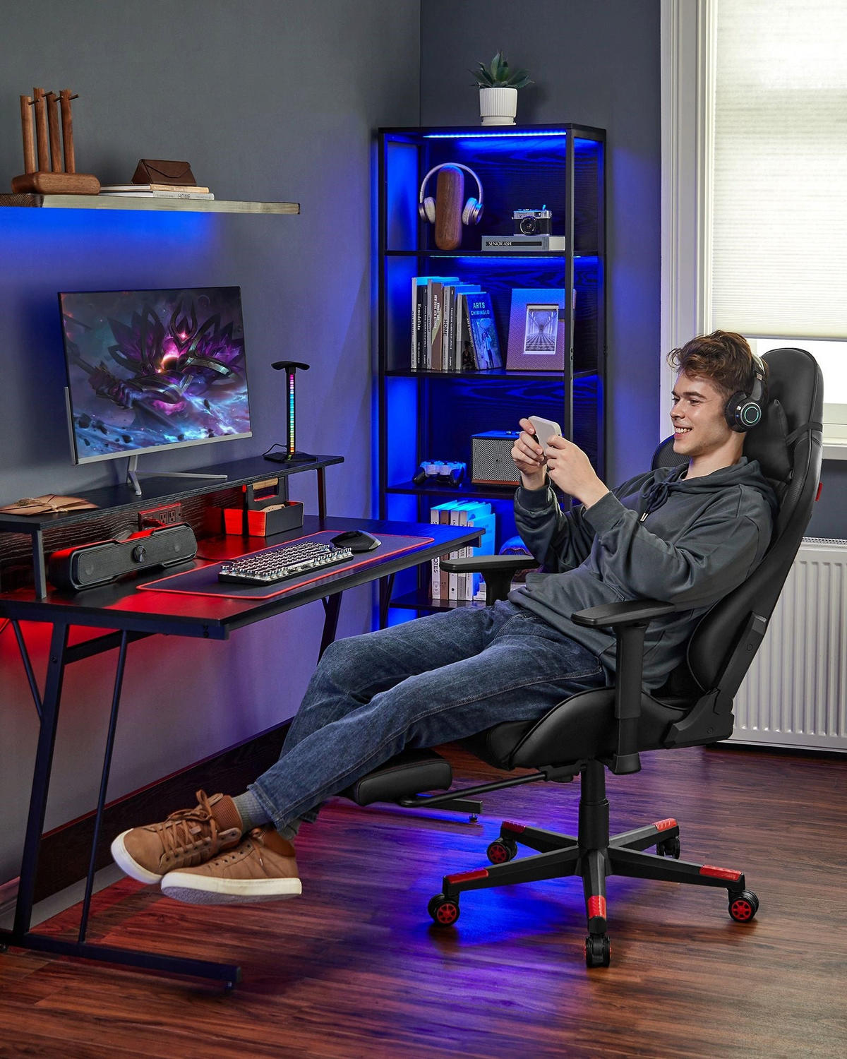 GAMING-STUHL GABORONE - Schwarz, Kunststoff (65/35/83cm) - Hansiro