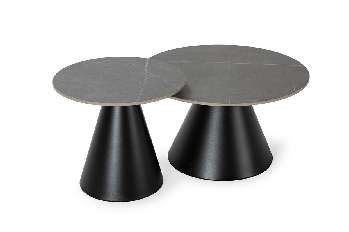 COUCHTISCHEN (Set aus 2) in grau - louna 70/70/40 cm - Schwarz, Stein (70/70/40cm) - Calicosy