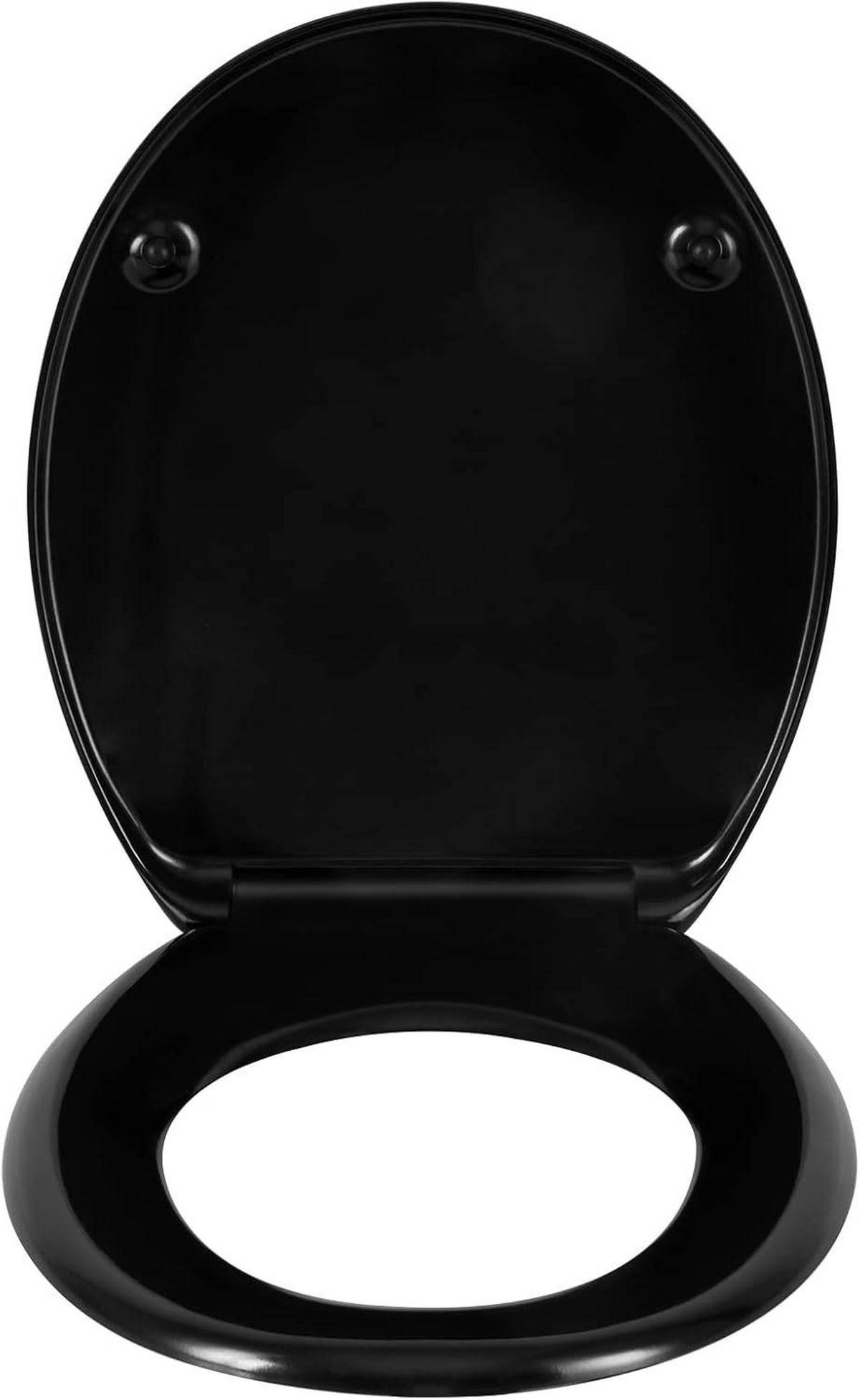 WC SITZ mit Absenkautomatik, Antibakteriell Oval, Duroplast - Schwarz, Kunststoff (37/2.51/45cm) - Woltu