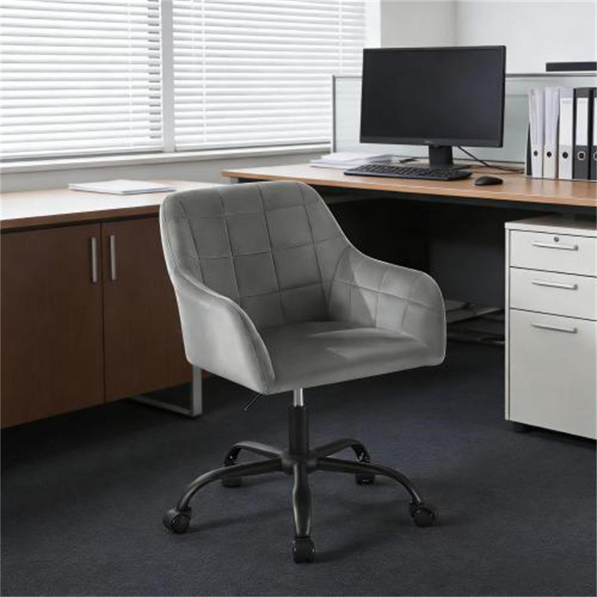 DREHSTUHL Klassisch Dunkelgrau, Metall & Samt, drehbar & rollbar, 60,5 x 58 x 85 cm - Grau, Metall (60.5/85/58cm) - Albatros