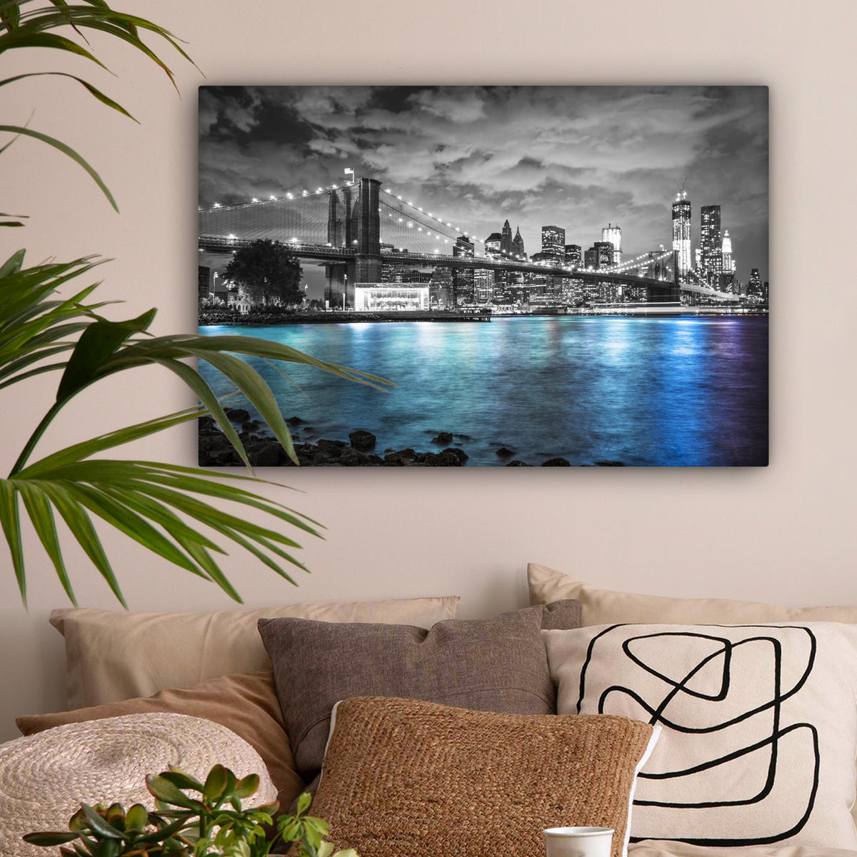 LEINWANDBILD New York - Skyline - Stadt - Blau Gemälde 60x40 cm - Blaugrau, Textil (60/40cm) - MuchoWow