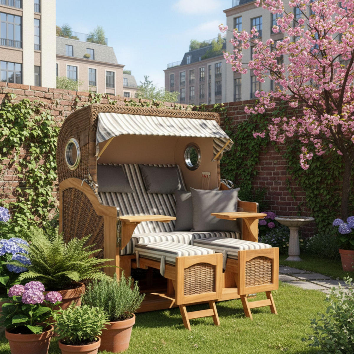 STRANDKORB XXL Düne Grande Teak Banana - Braun/Grau, Metall (142/170/95cm) - Mr. Deko