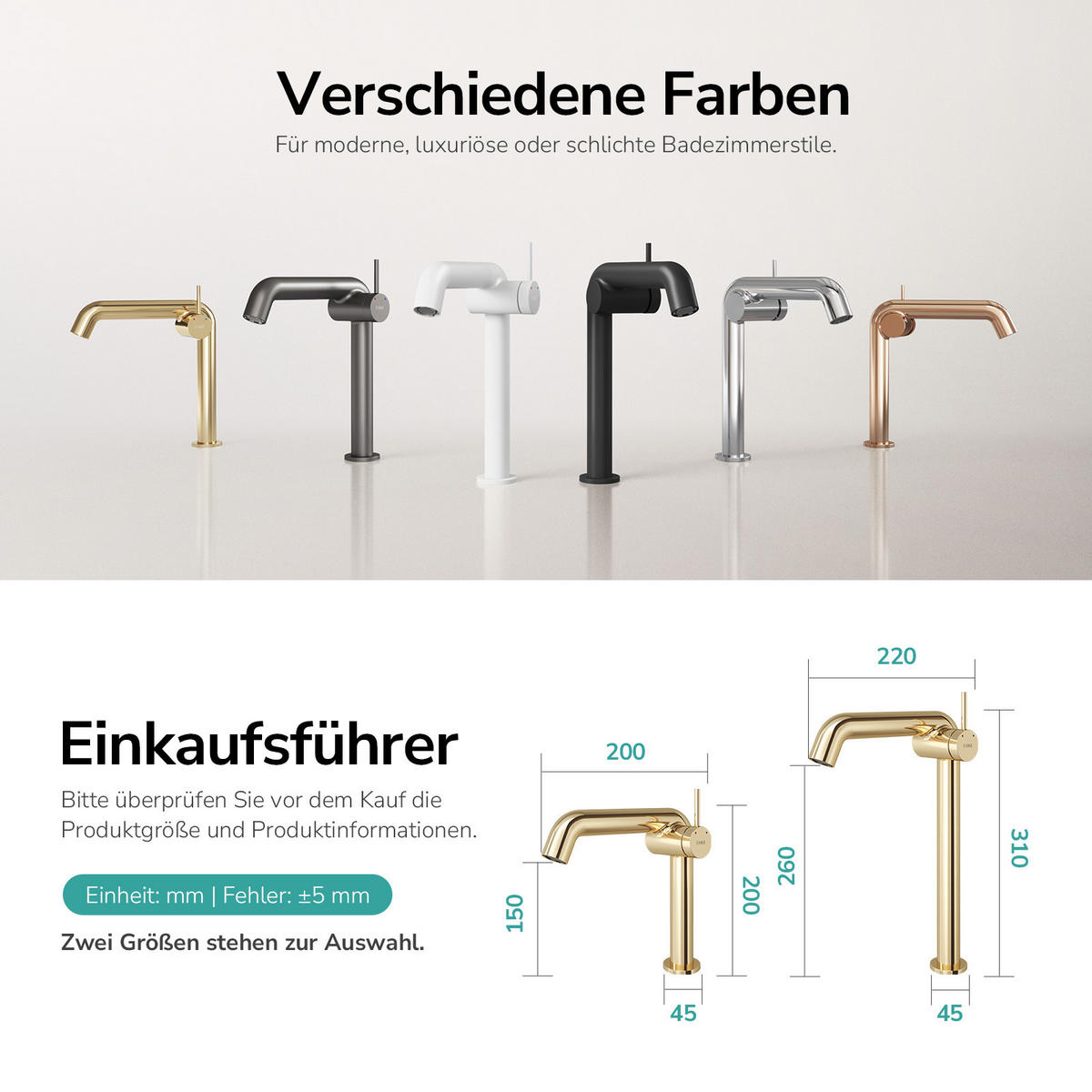 WASCHTISCHARMATUR Ventilkernzertifizierung Champagnergold 15cm - Goldfarben, Metall (20/7.6/22.2cm) - EMKE