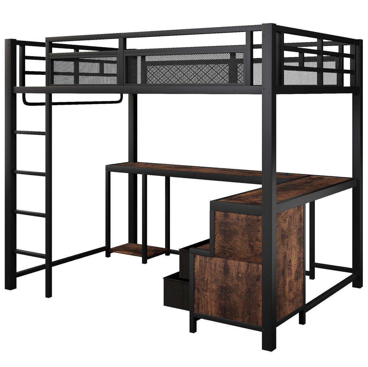 HOCHBETT 140/200 cm Schwarz mit LED, USB und Metall - Schwarz, Metall (140/200cm) - MIVRAY