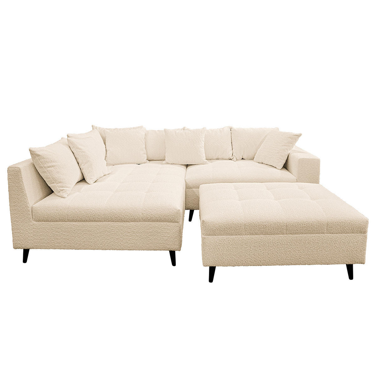 ECKSOFA mit Ottomane und Hocker - Beige/Schwarz, Birkenholz/Textil (247/174cm) - home24