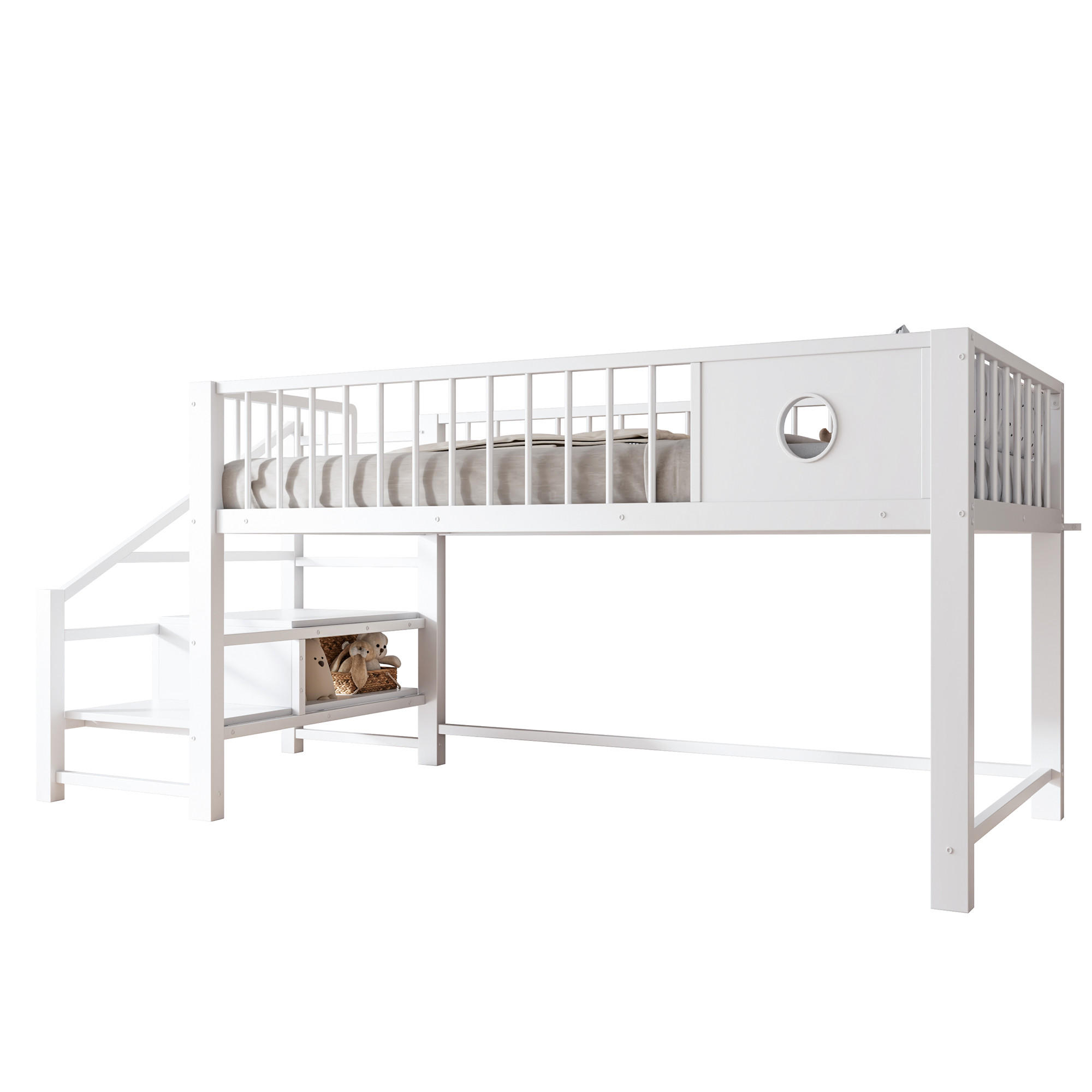 HOCHBETT 90/200 cm in Weiß mit Stauraum und Leiter für Kinder und Jugendliche - Weiß, Metall (90/200cm) - STILVORA