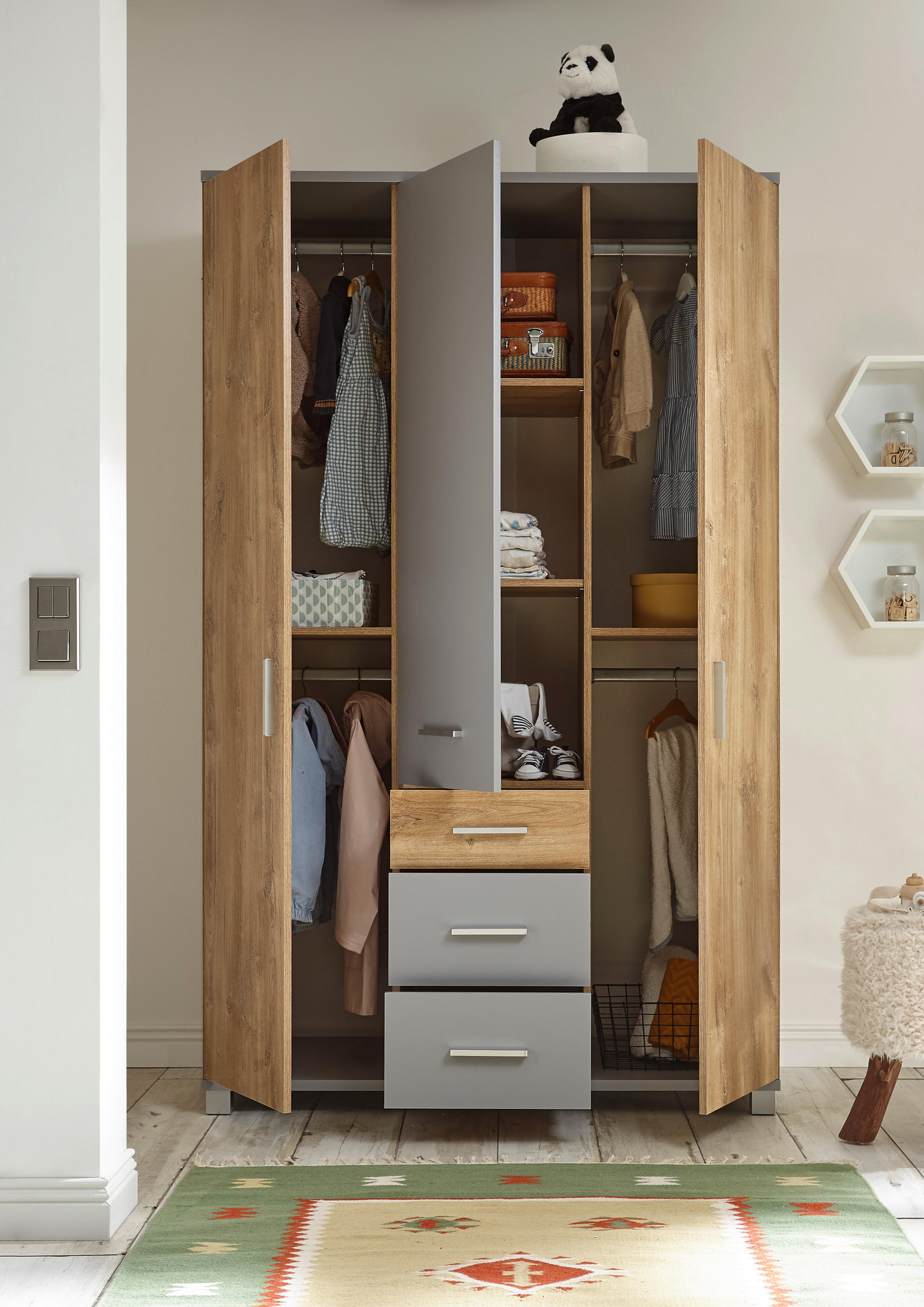 BABYZIMMER Larissa in Bolton Oak und Arktisgrau 5 teilig - Braun, Holzwerkstoff (120/200/80cm)