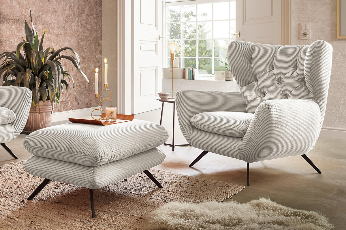 SESSEL CHARME Cremeweiß - Creme/Schwarz, Textil/Metall (100/106/95cm) - KAWOLA