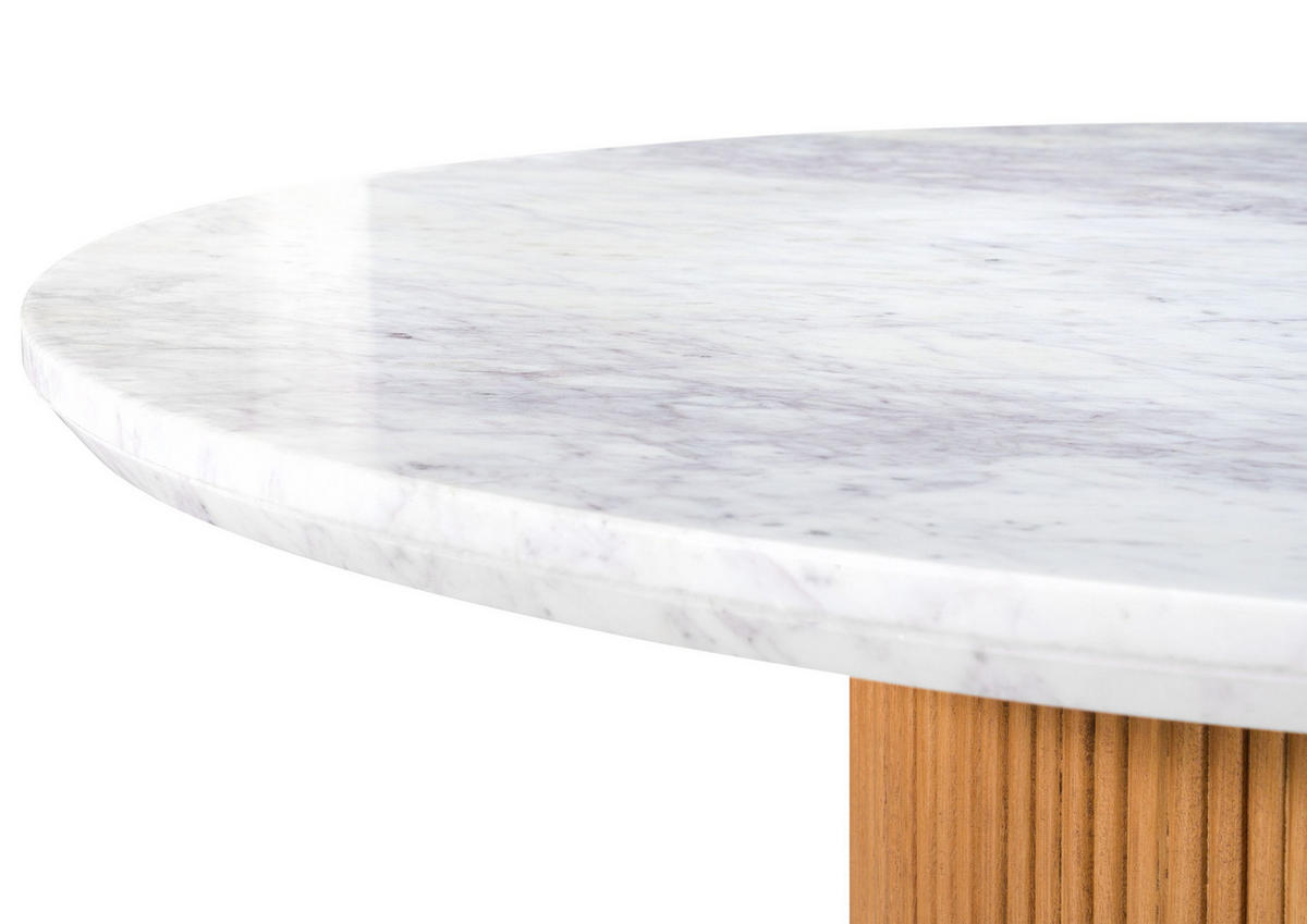 ESSTISCH Mango 120x120x76 natur lackiert / Marmor weiß BARCELONA #528 - Naturfarben, Holz (120/120/76cm) - Massivmoebel24