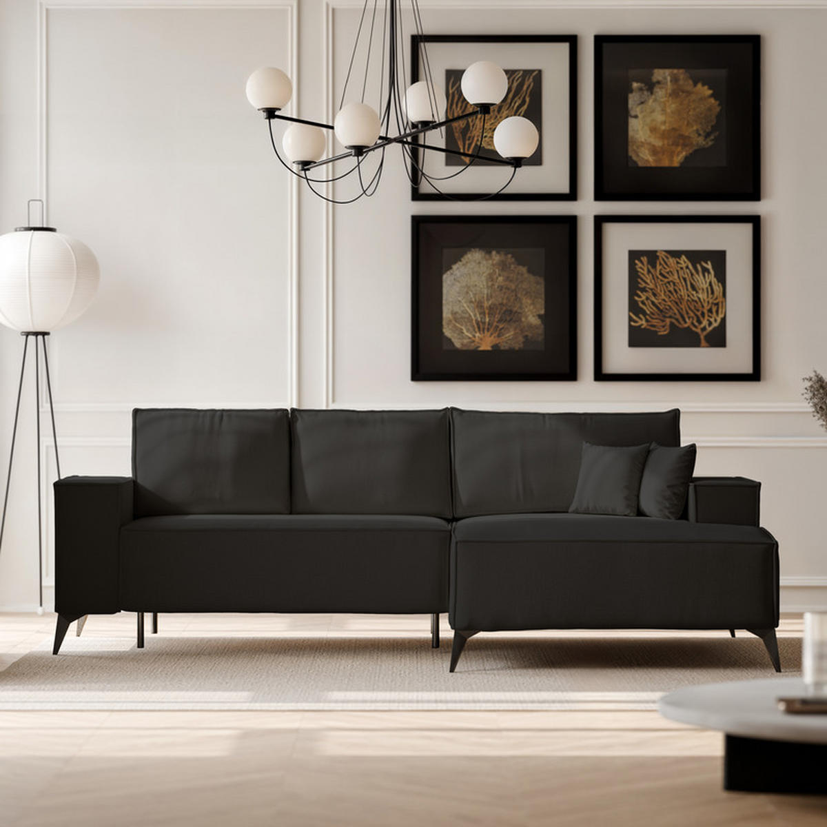 ECKSOFA OTIS Rechts, mit Schlaffunktion und Bettkasten, Anthrazit - Anthrazit, Textil/Metall (294/185cm) - Idohome