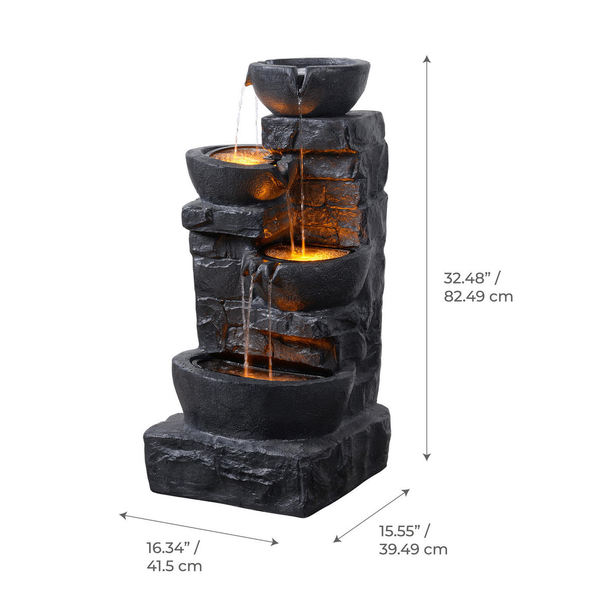 GARTENBRUNNEN 3-stufig dunkelgrau - Grau, Kunststoff (42/40/83cm) - Teamson Home