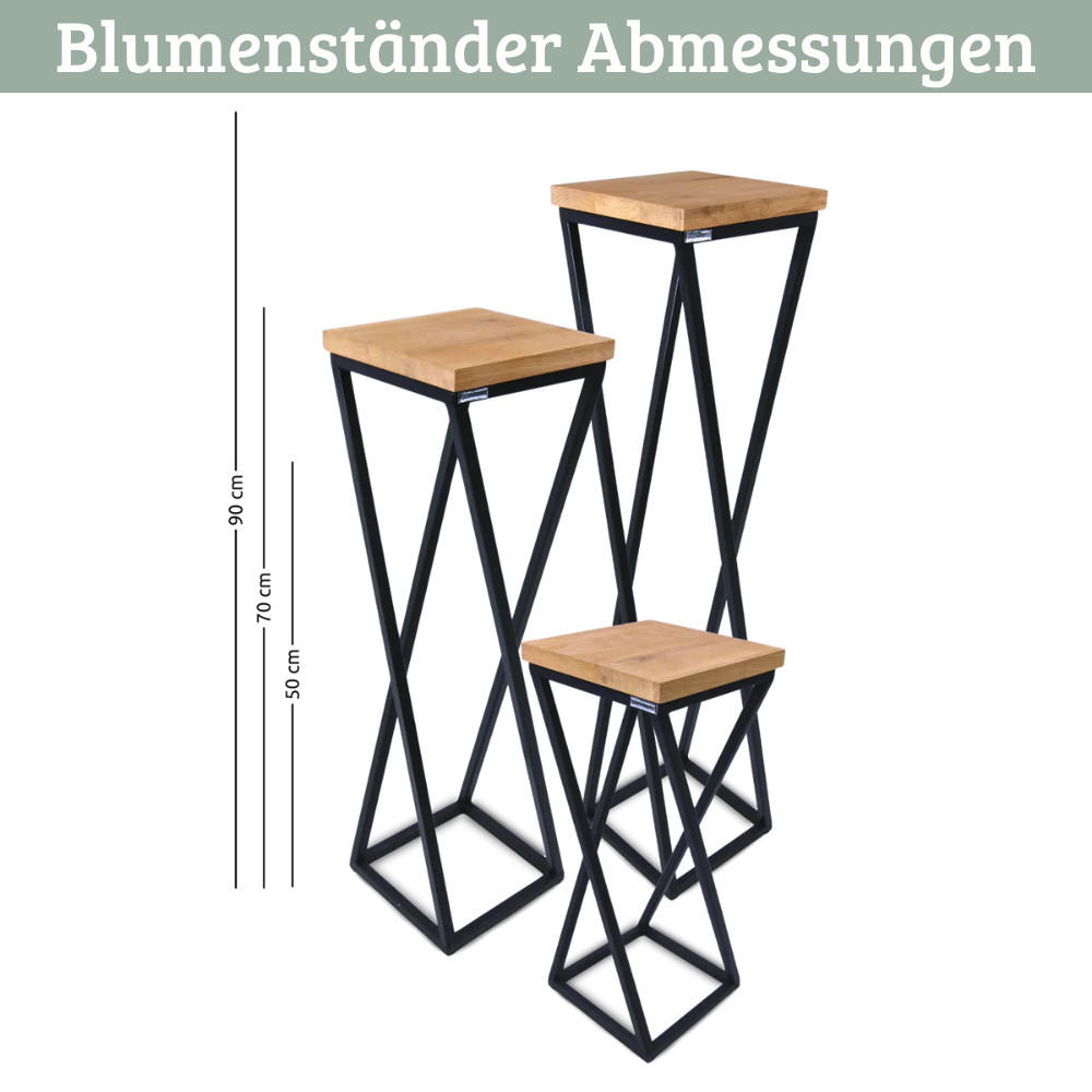 BLUMENSTÄNDER Holz Metallgestell KABRI 3er-Set Eichenholz - Braun, Holz (20/90/21cm) - DELUKE
