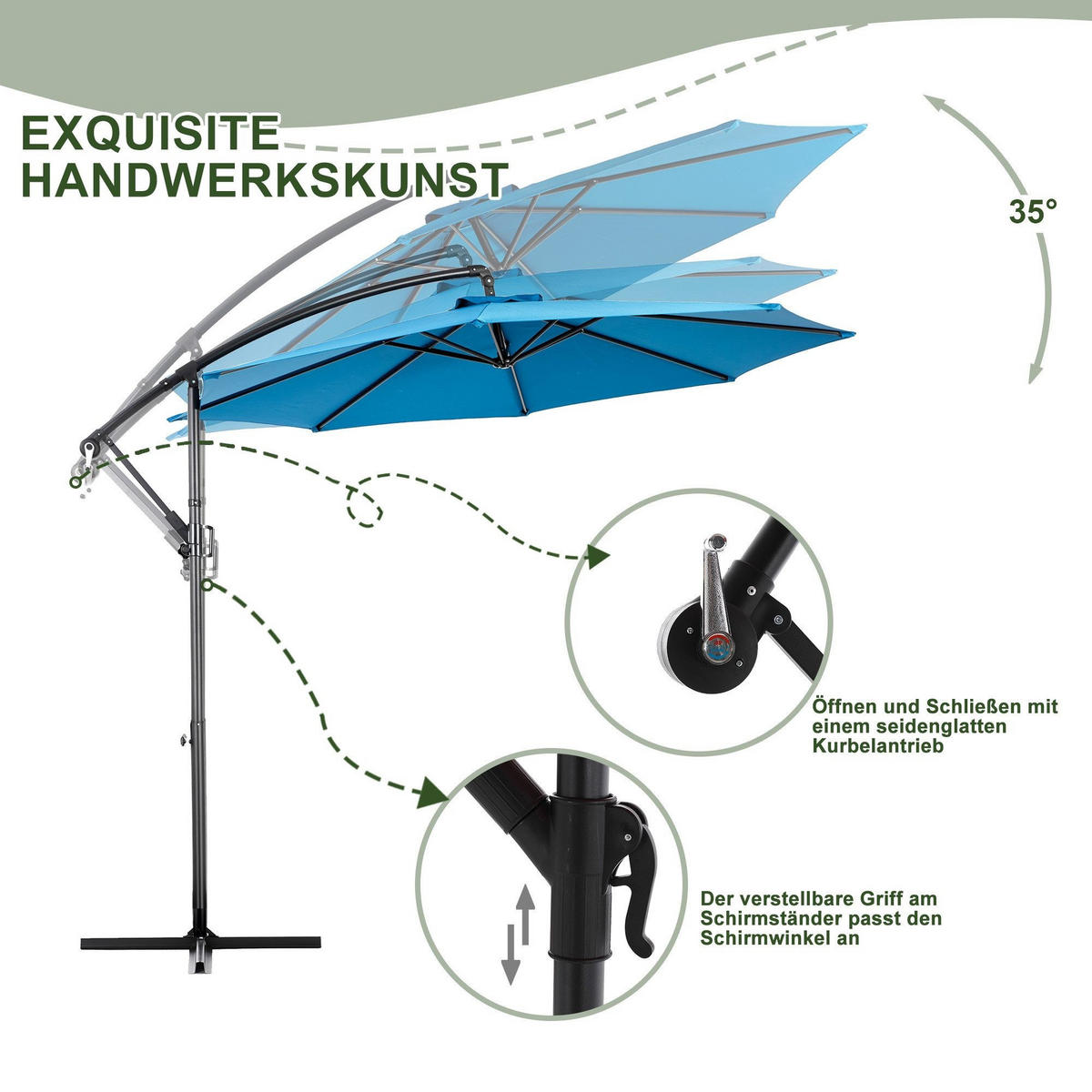SONNENSCHIRM 295x295cm,Ampelschirm,Gartenschirm,Aluminium,Sonnenschutz,Blau - Blau, Metall (295/295cm) - LVHOM