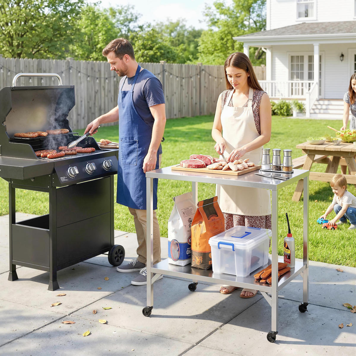 GRILLWAGEN DE-13849 mit Edelstahl-Arbeitsplatte Silber - Silberfarben, Metall (60/92/85cm) - ComfortXL