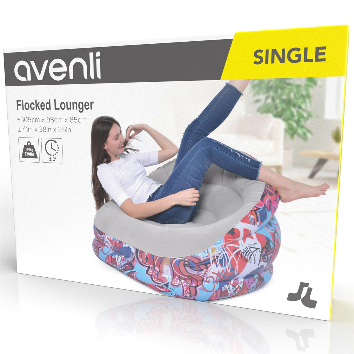 LUFTSESSEL aufblasbarer Sessel im Graffiti-Design 105 x 98 x 65 cm ohne Pumpe - Grau, Kunststoff (98/65/105cm) - Avenli