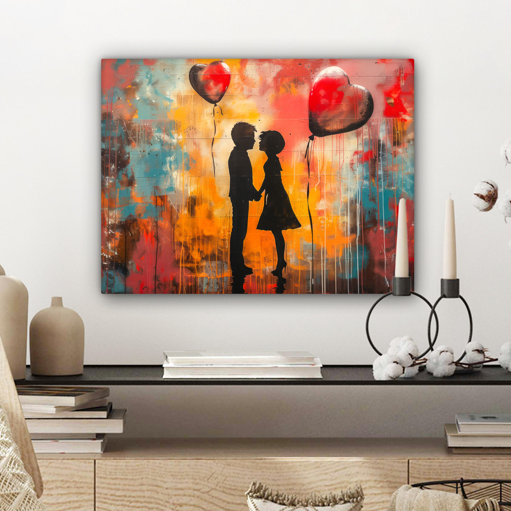 LEINWANDBILD Straßenkunst - Liebe - Graffiti - Kunst - Banksy 40x30 cm - Orange, Textil (40/30cm) - MuchoWow