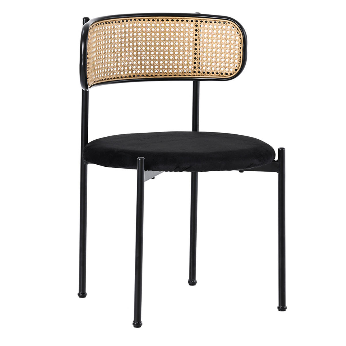 ESSZIMMERSTUHL 2er-Set Samt mit Rattan-Rückenlehne Schwarz - Schwarz, Metall (40/75/45cm) - Meubliv