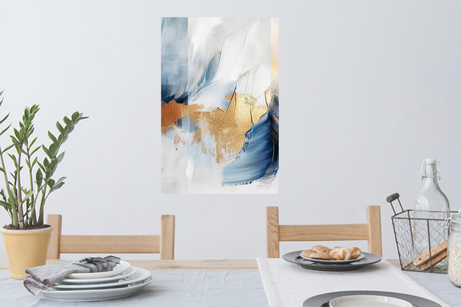 WANDTATTOO Gold - Blau - Aquarell - Kunst - Modern 40x60 cm - Hellblau, Kunststoff (40/60/0.1cm) - MuchoWow