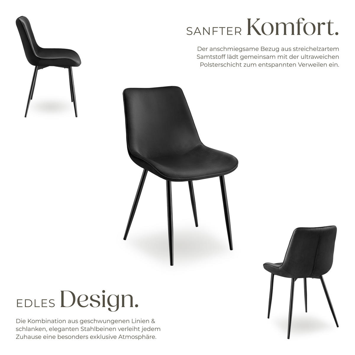 STUHL 6er Set Monroe 48 x 59 x 82 5 cm schwarz - Schwarz, Textil (48/82.5/59cm) - tectake