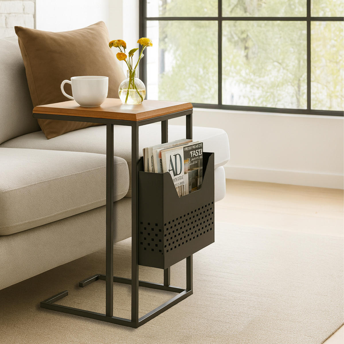 BEISTELLTISCH - Schwarz, Holz/Metall (37/30/63cm) - Relaxdays