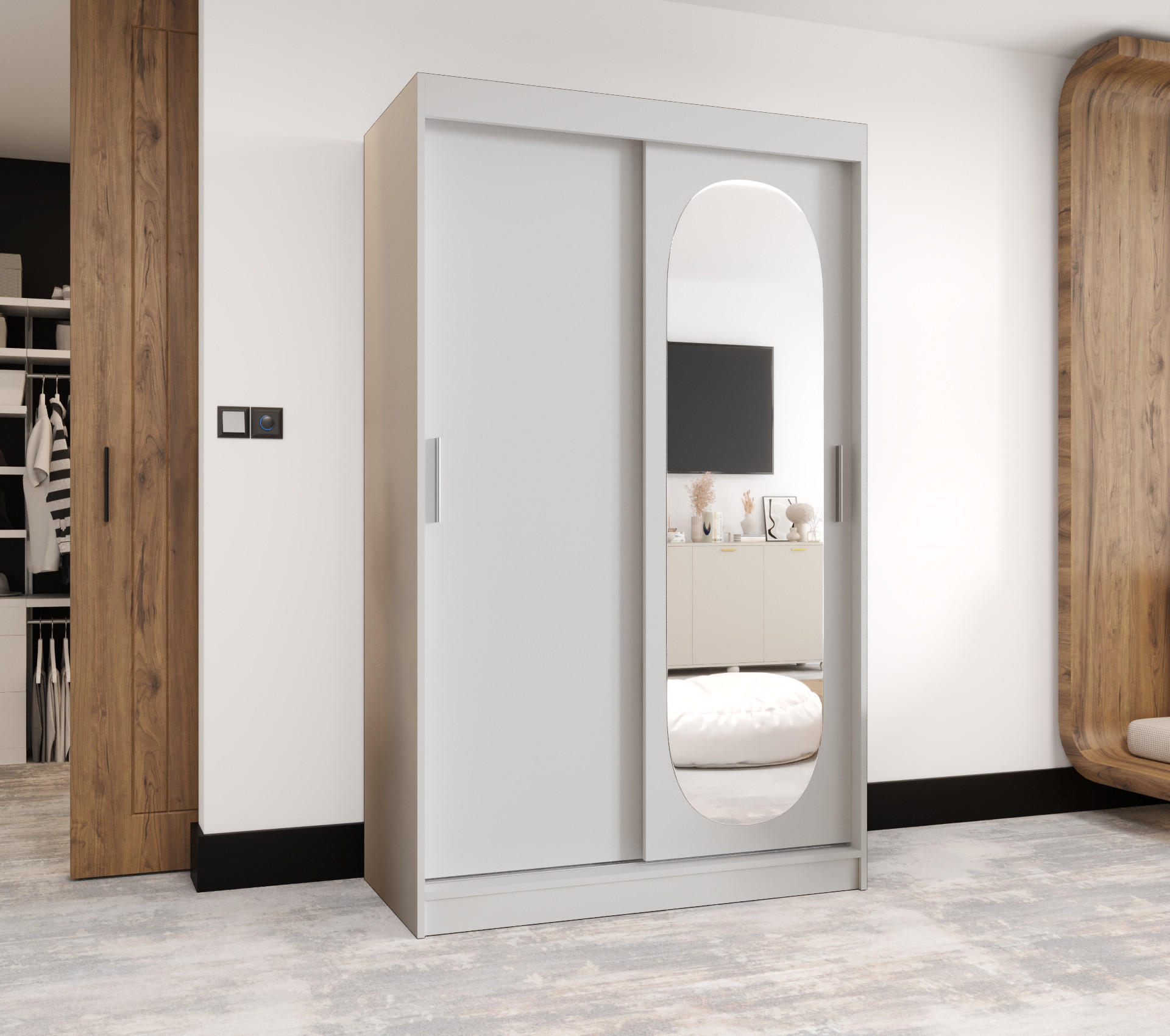 SCHWEBETÜRENSCHRANK 200/120/62 2-türig - Silberfarben/Weiß, Holz (120/200/62cm) - MÖBEL KRYSPOL