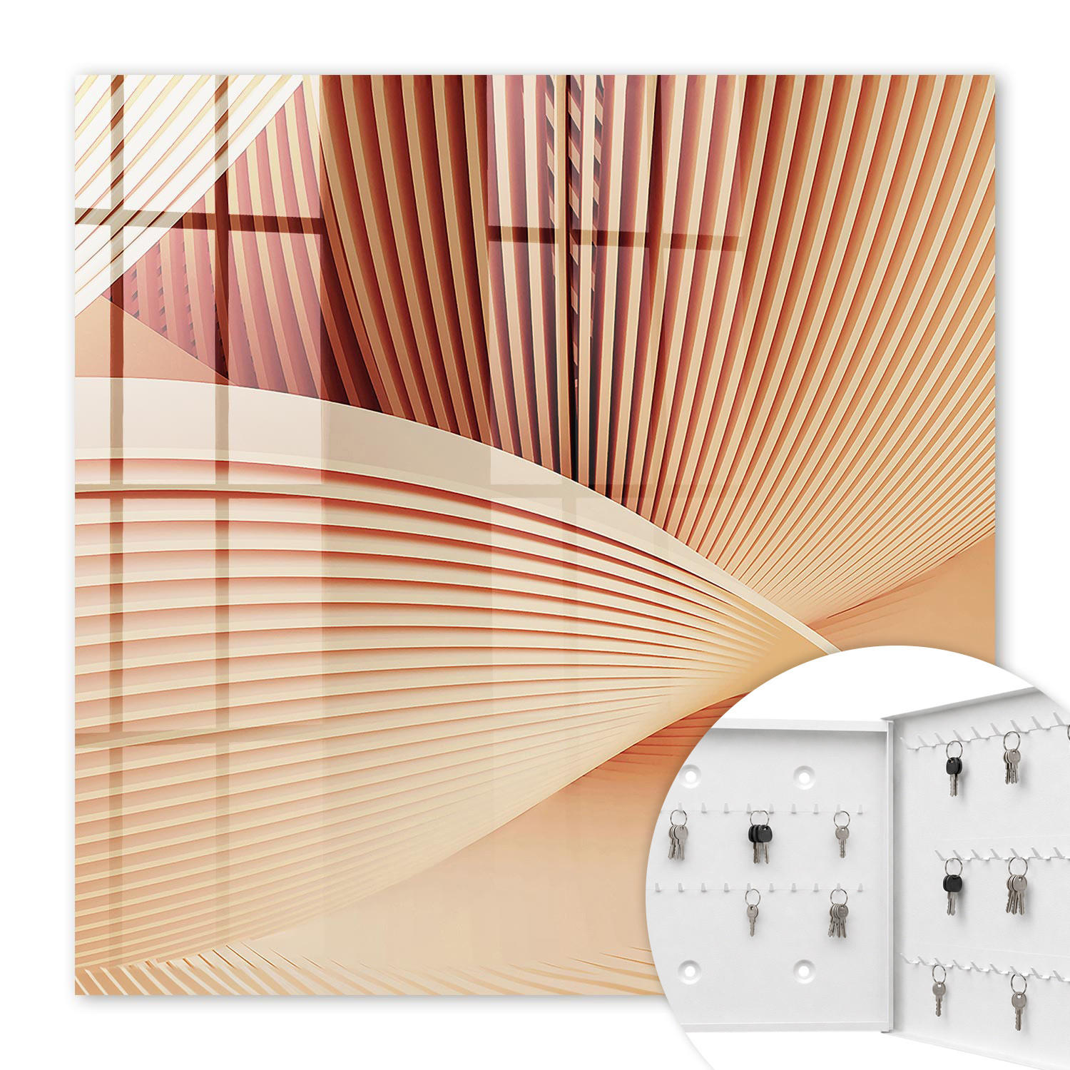 SCHLÜSSELBOX Weiß 30x30 cm – Türöffnung nach rechts - Abstrakte Wellen - Beige, Metall (30/30/5cm) - TULUP