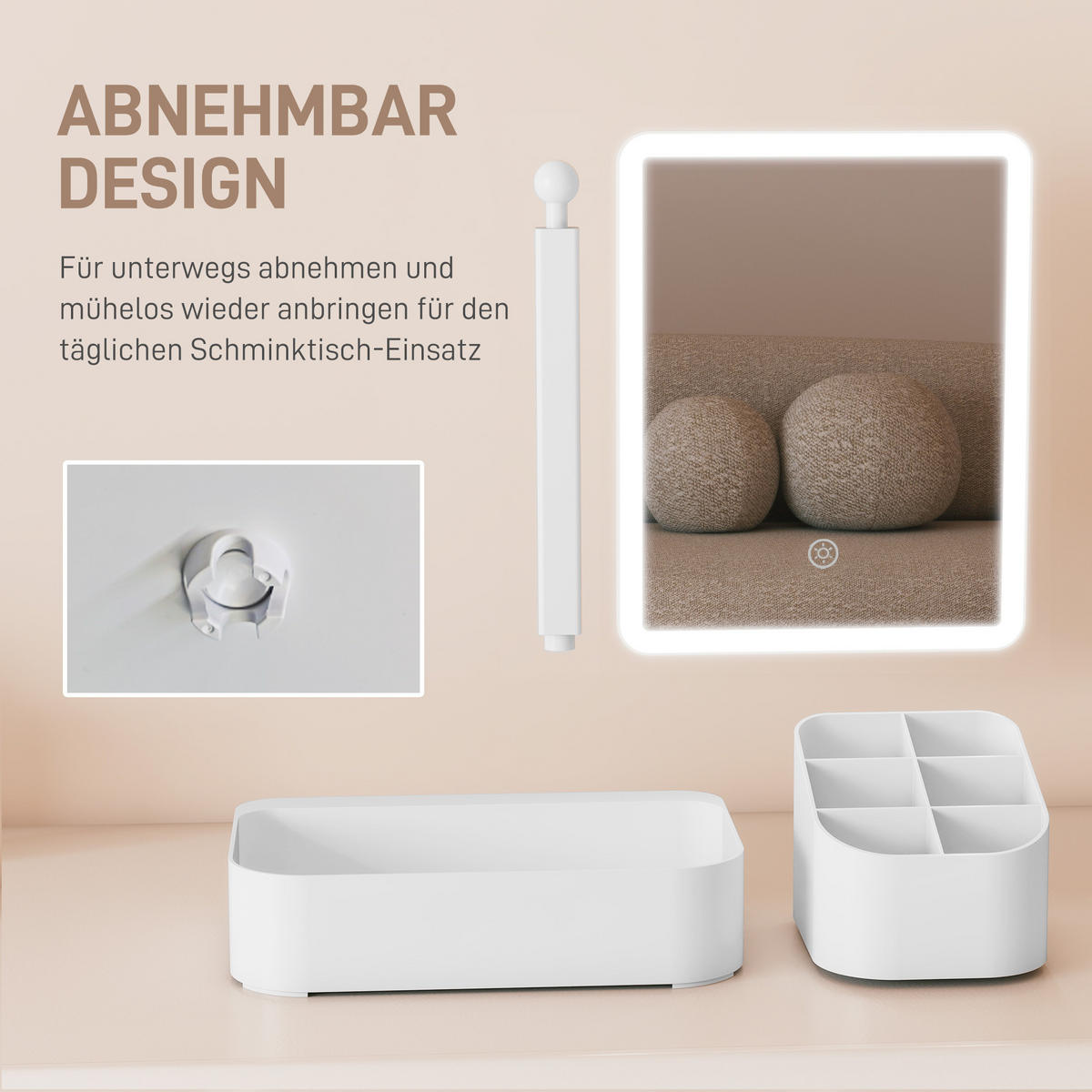 SCHMINKSPIEGEL DE-09874 180° drehbar, LED, 2 Beleuchtungsmodi Weiß - Weiß, Kunststoff (13.8/22/38cm) - ComfortXL