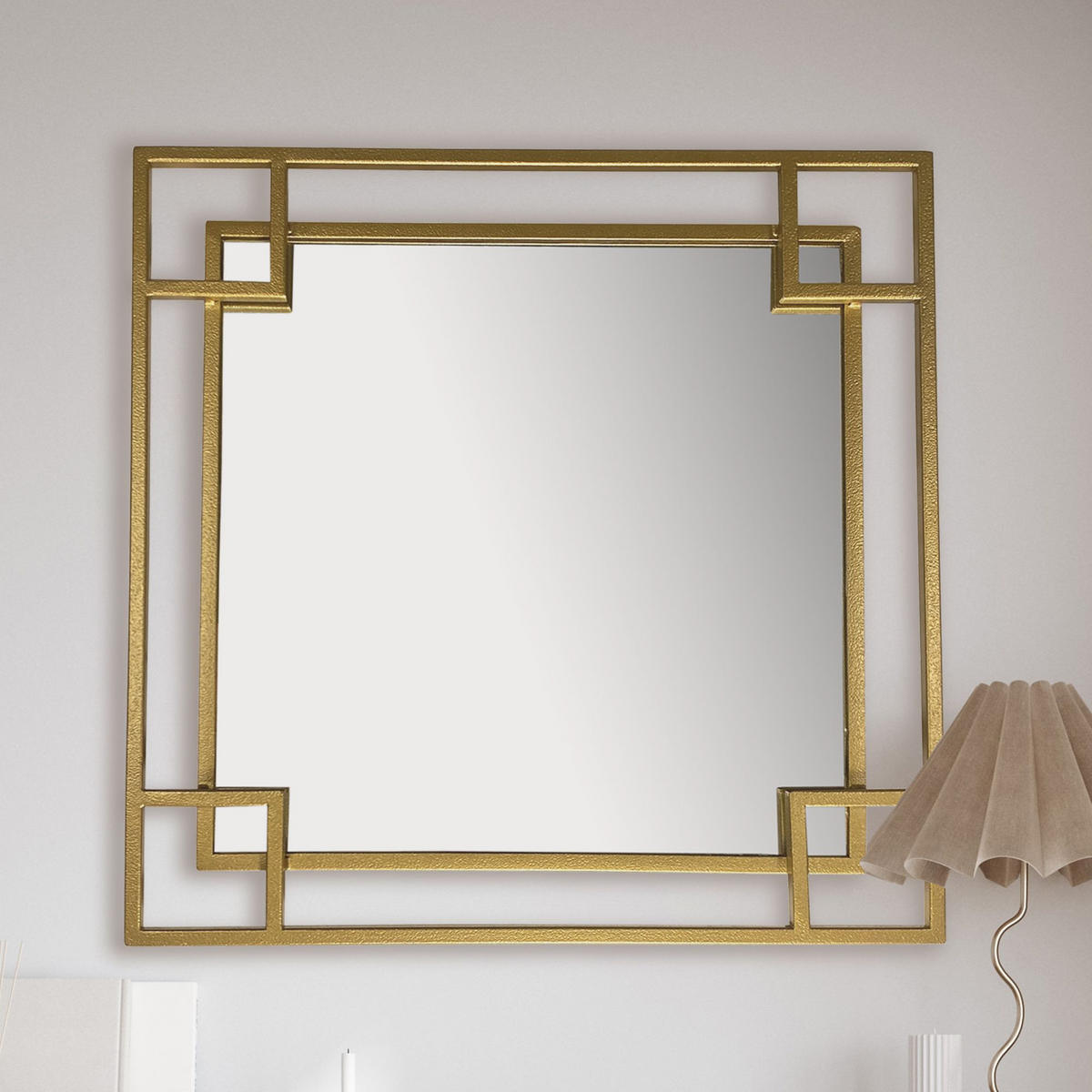 WANDSPIEGEL mit Rahmen Quadratisch Metall Eisen, Gold 80x3x80 cm - Goldfarben, Glas (80/80/3cm) - KADIMA DESIGN