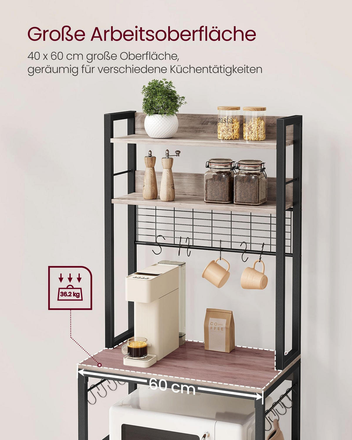 KÜCHENREGAL BAMAKO - Schwarz, Holzwerkstoff (60/170/40cm) - Hansiro