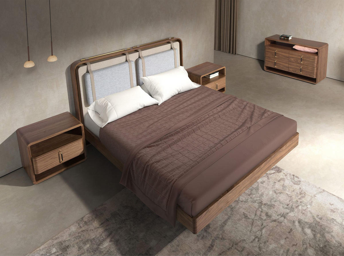 BETT Stoff 170/215/110 cm - Beige/Nussbaumfarben, Holz/Textil (160/200cm) - ANGEL CERDA